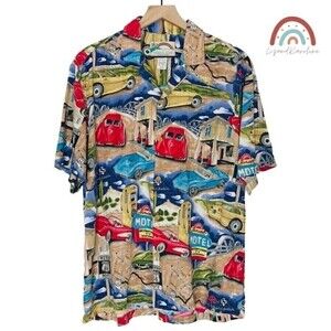 Vintage 80s Paradise Found Route 66 Cars Motel Honolulu Hawaii Hawaiian Shirt